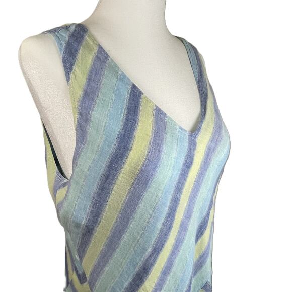 J Jill Love Linen Petite‎ M Striped Linen Maxi Dress Summer Coastal Casual Lined - Picture 5 of 14